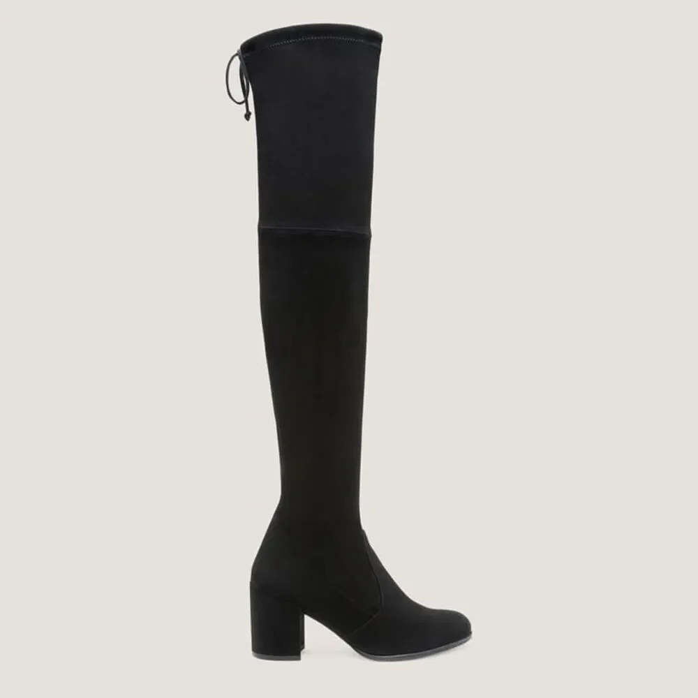 Stuart Weitzman Tieland Over The Knee Black Suede Boots Block Heel Size 6.5M
